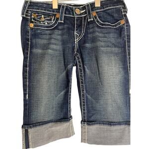 Vintage True Religion Rainbow Sophie Knee Length Dark Blue Shorts Women's